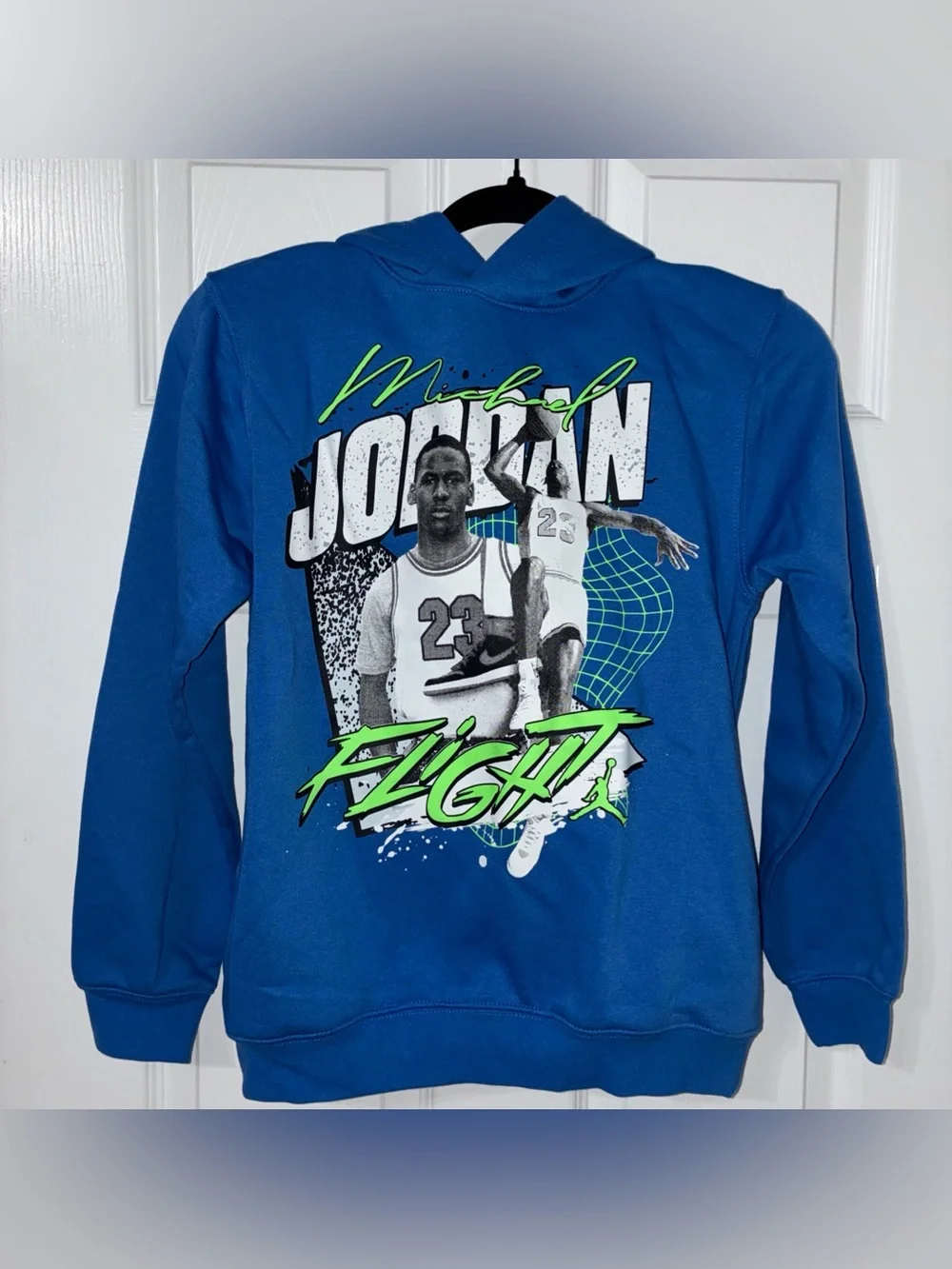 Jordan Boys Graphic Pullover Hoodie - Blue with Neon Green Accents
